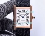 Replica Cartier Tank Solo Watch Rose Gold Case White Dial Black Leather Strap 36mm